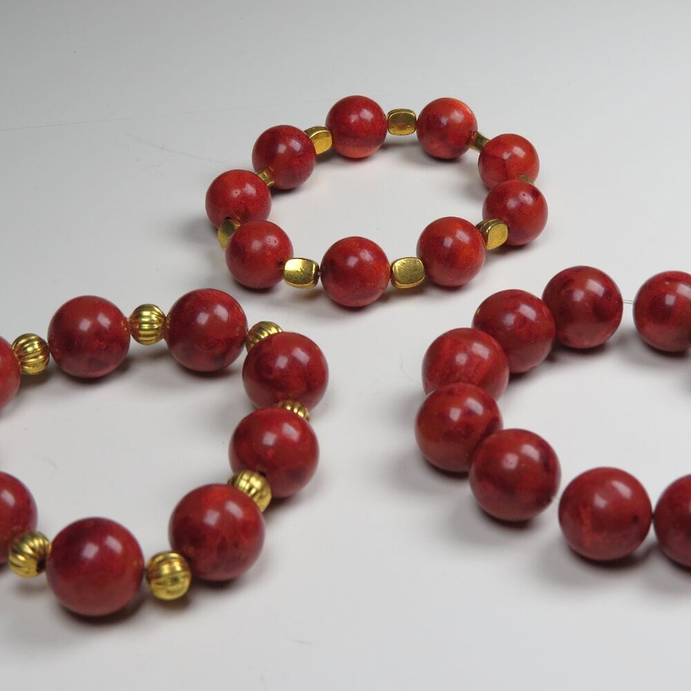 Genuine Bamboo Coral  18 plated Beads Bracelets X 3 Pieces Lot Sale.